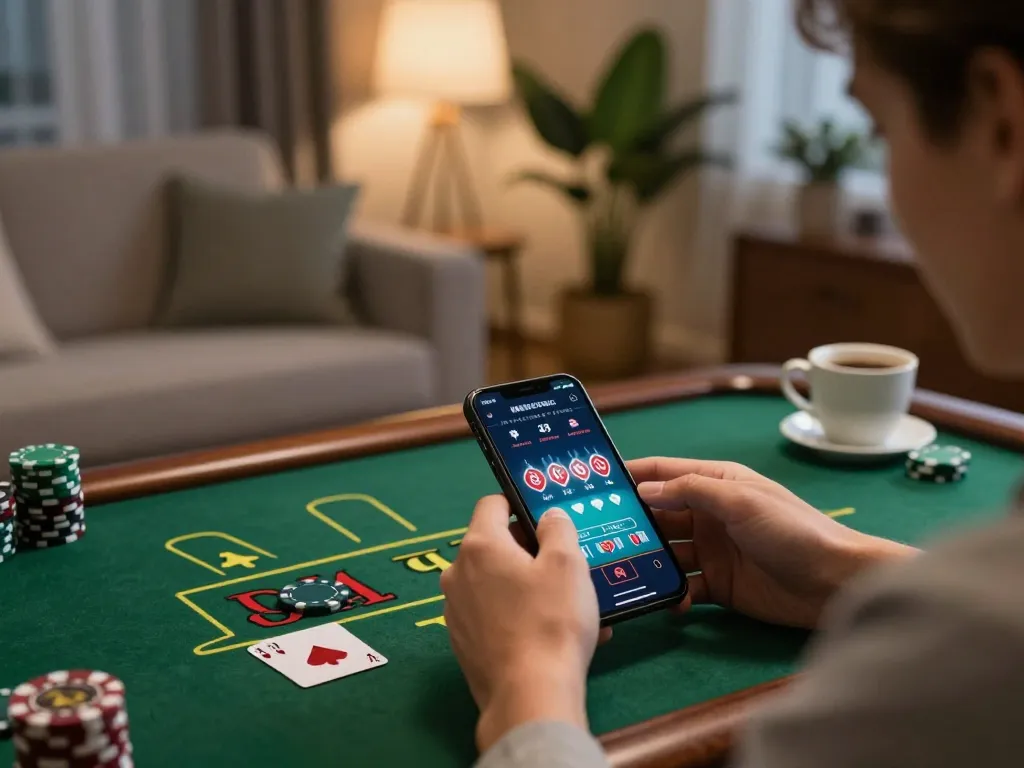uu88 mobile gaming experience with a player engaged in live blackjack at home.