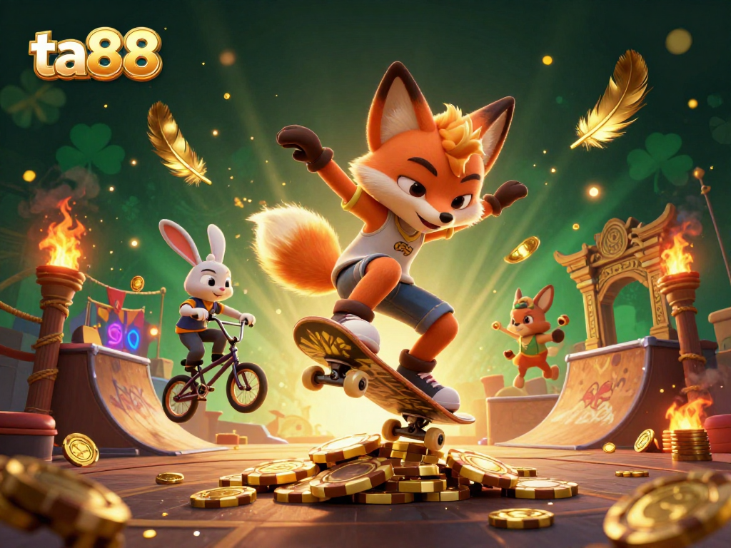 Experience thrilling gameplay with ta88 at this vibrant 3D casino scene featuring dynamic characters.