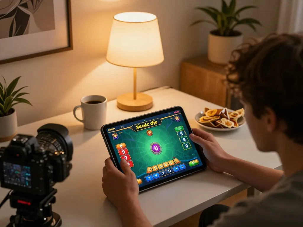 xóc đĩa trực tuyến gameplay on a tablet with engaging interface in a cozy home setting