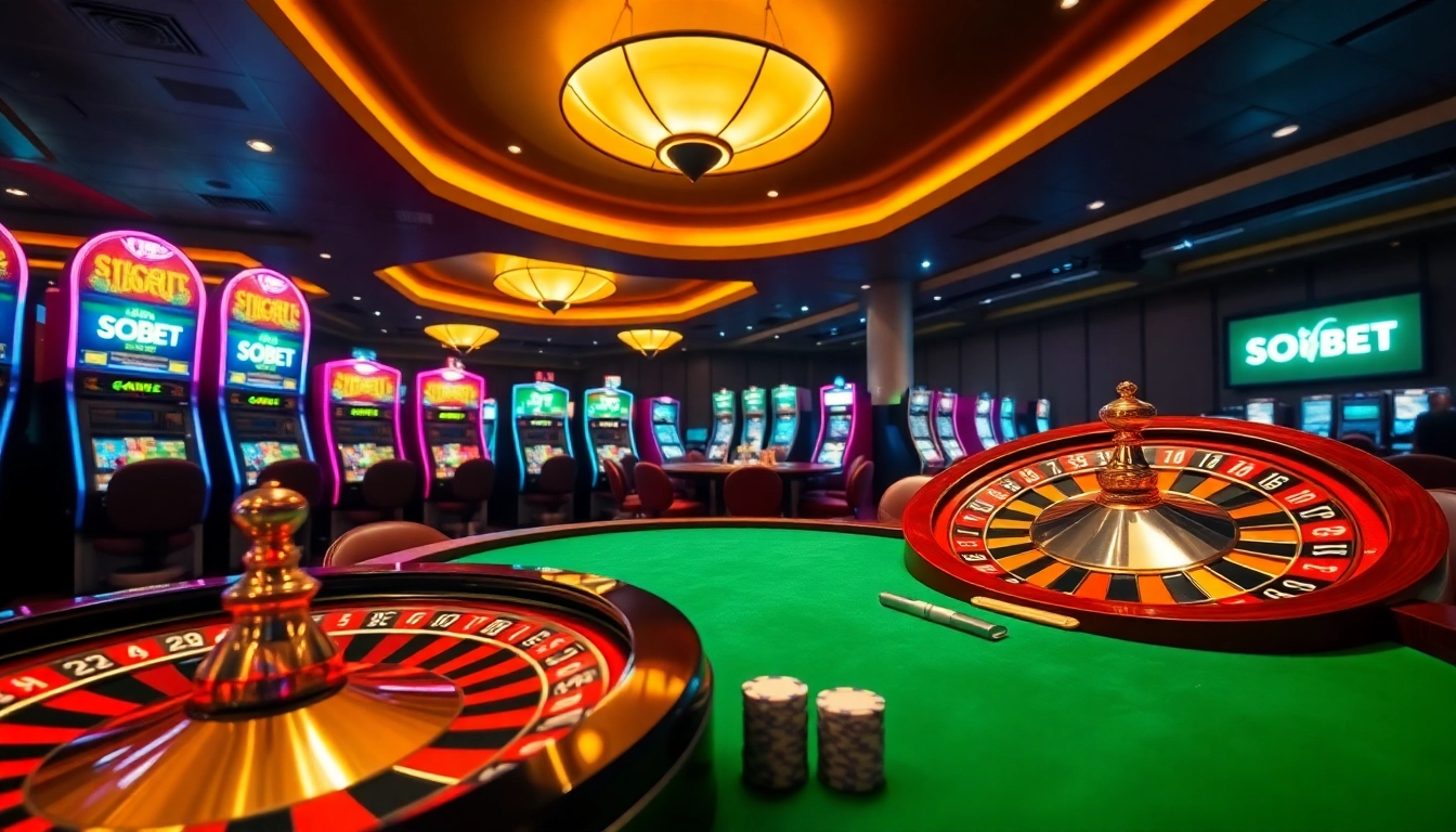 Experience excitement at SOIBET casino with a luxurious poker table and online gaming interface.