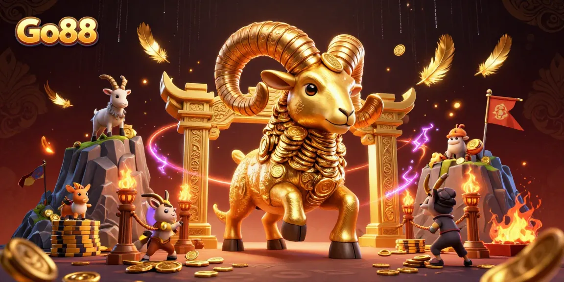 Experience thrilling gameplay at Go88 with a powerful golden ram charging through a vibrant casino scene.