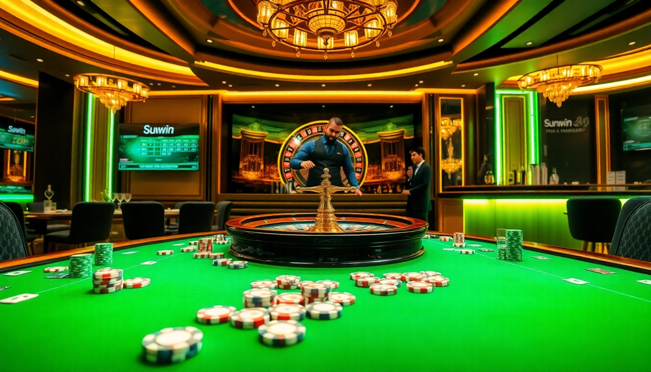 Experience the thrilling atmosphere at Sunwin casino with vibrant gaming tables and poker action.