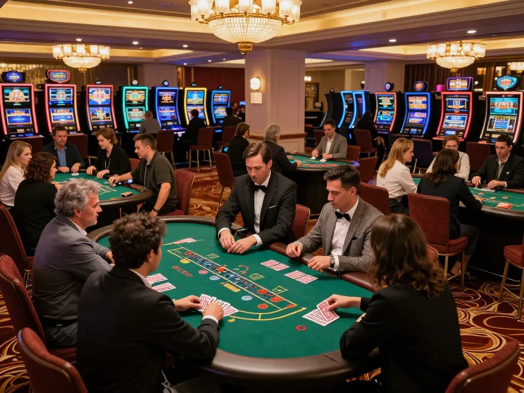 Players enjoying a thrilling game of blackjack at LU88.vnco's luxurious casino floor.