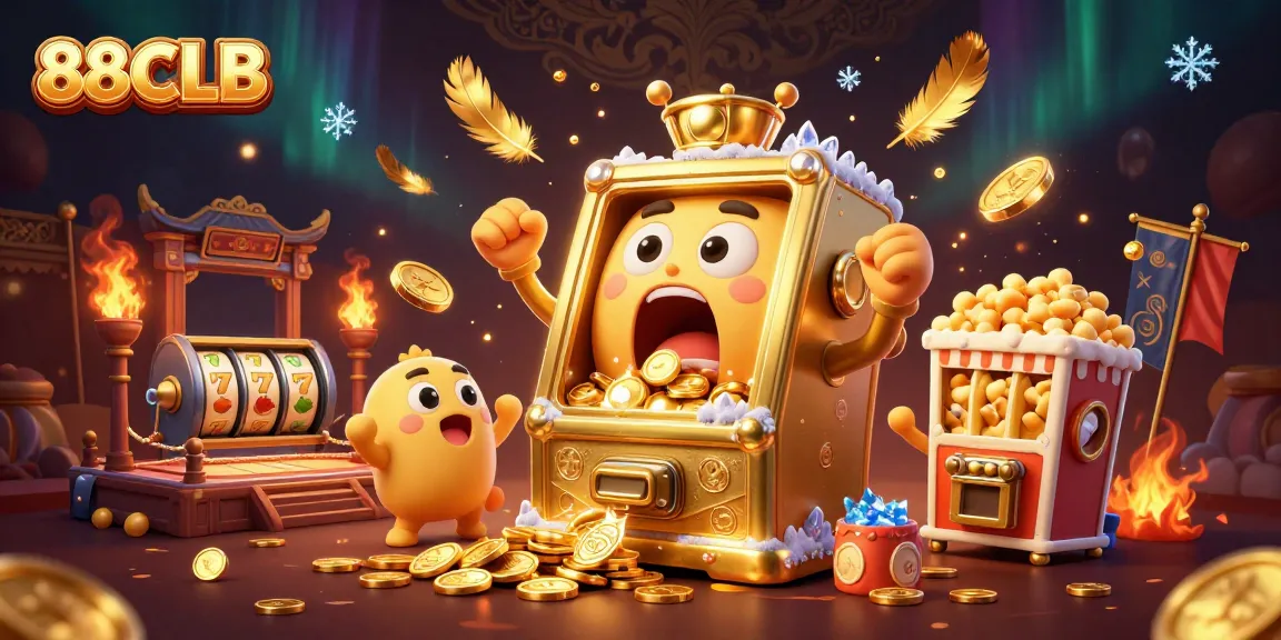 88CLB showcases a golden slot machine celebrating its jackpot amidst exciting casino elements.