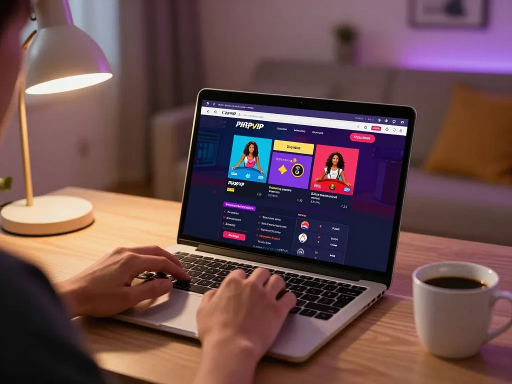 Person enjoying the PHPVIP online casino experience on a laptop at home, highlighting responsible gaming.