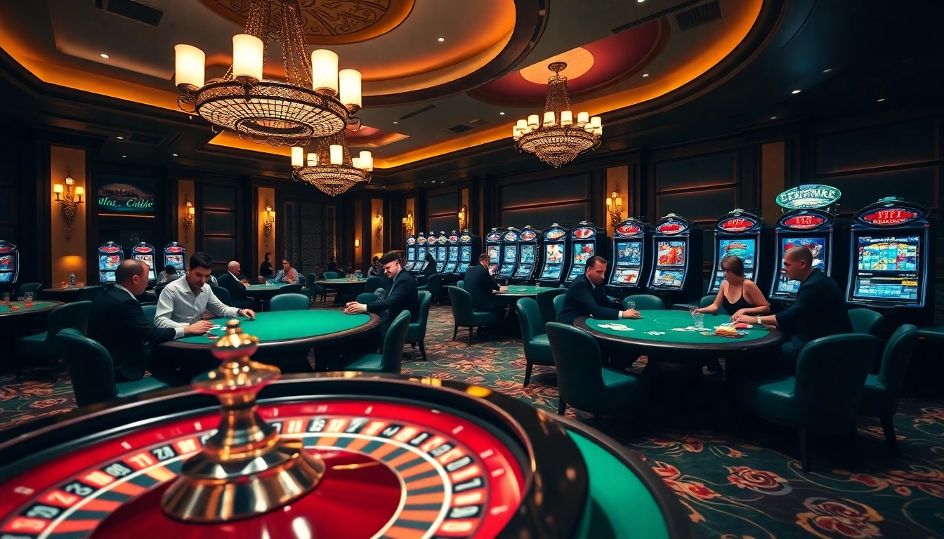 Man Club atmosphere with vibrant casino games and engaging players in a luxurious setting.