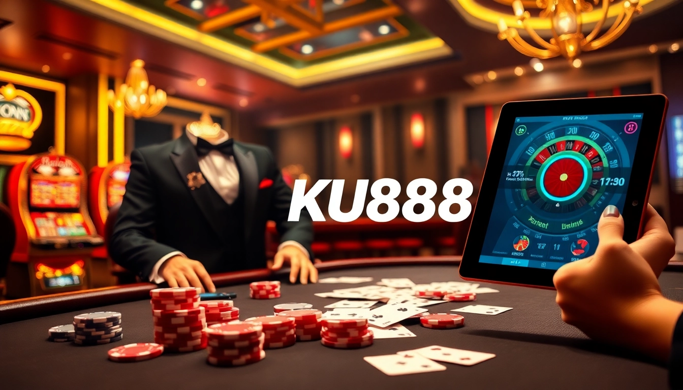 Experience high-stakes excitement at KU88’s luxurious casino with stunning poker tables and vibrant games.