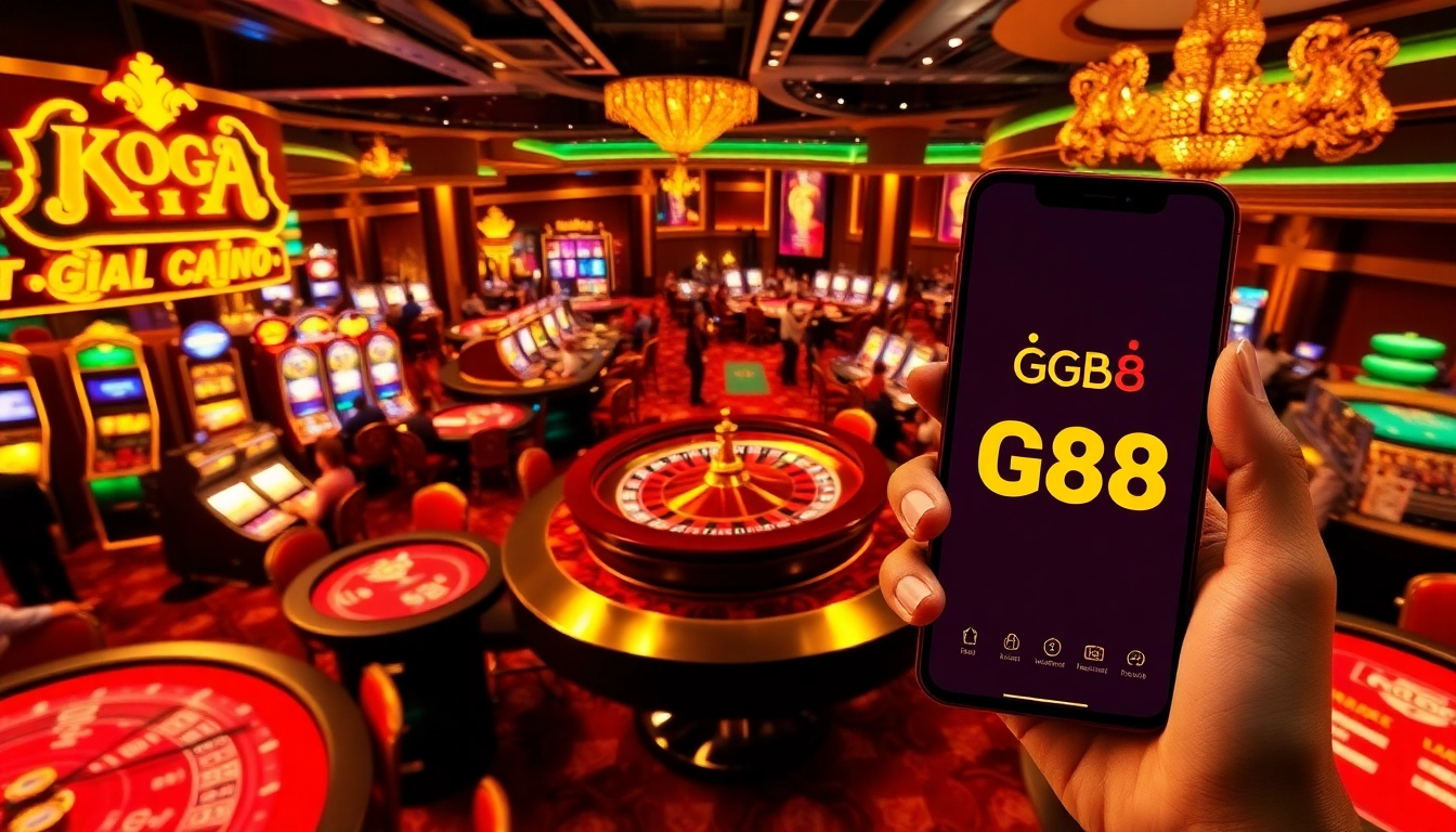 Experience the thrill of gambling with https://gg88.mov/ inside a luxurious casino featuring vibrant gaming tables and slot machines.