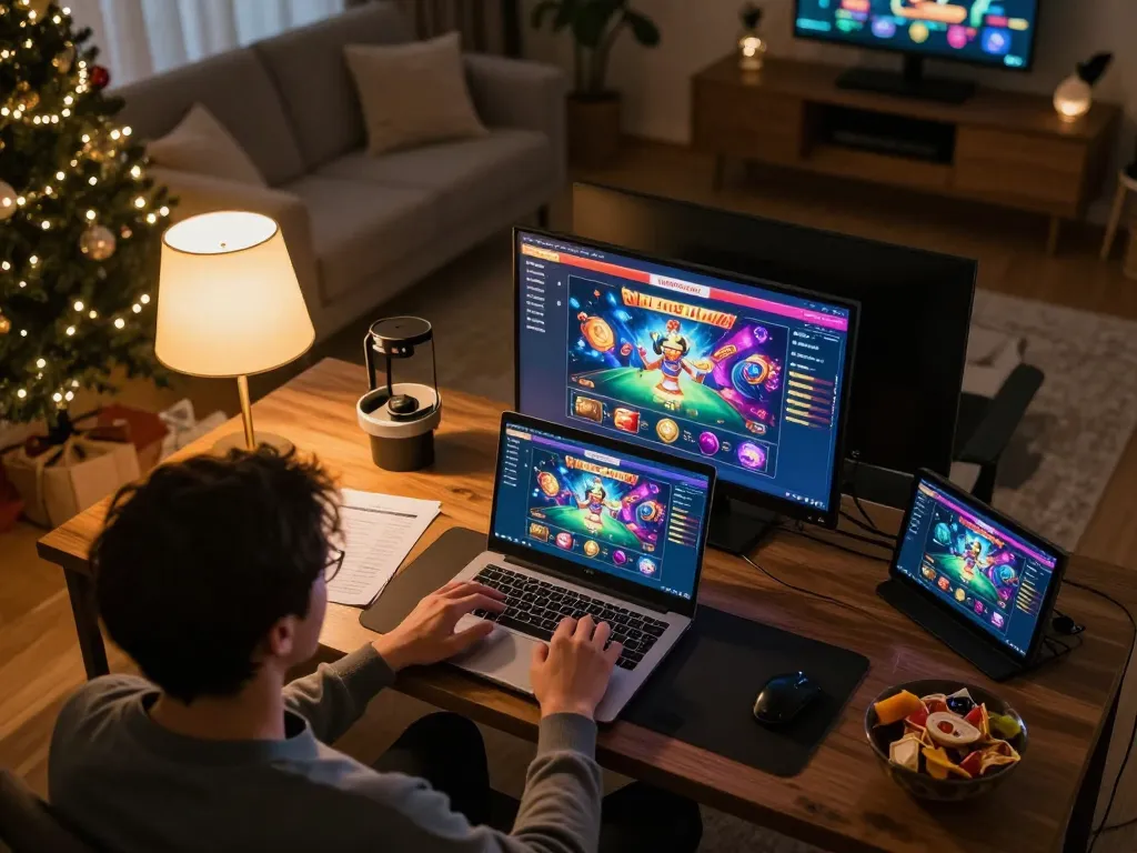 TWIN68 player engaging with exciting games online in a cozy home setup, highlighting a strategic gambling environment.