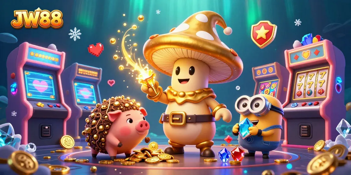 Experience the magic of JW88 with thrilling casino elements like slots and treasures!