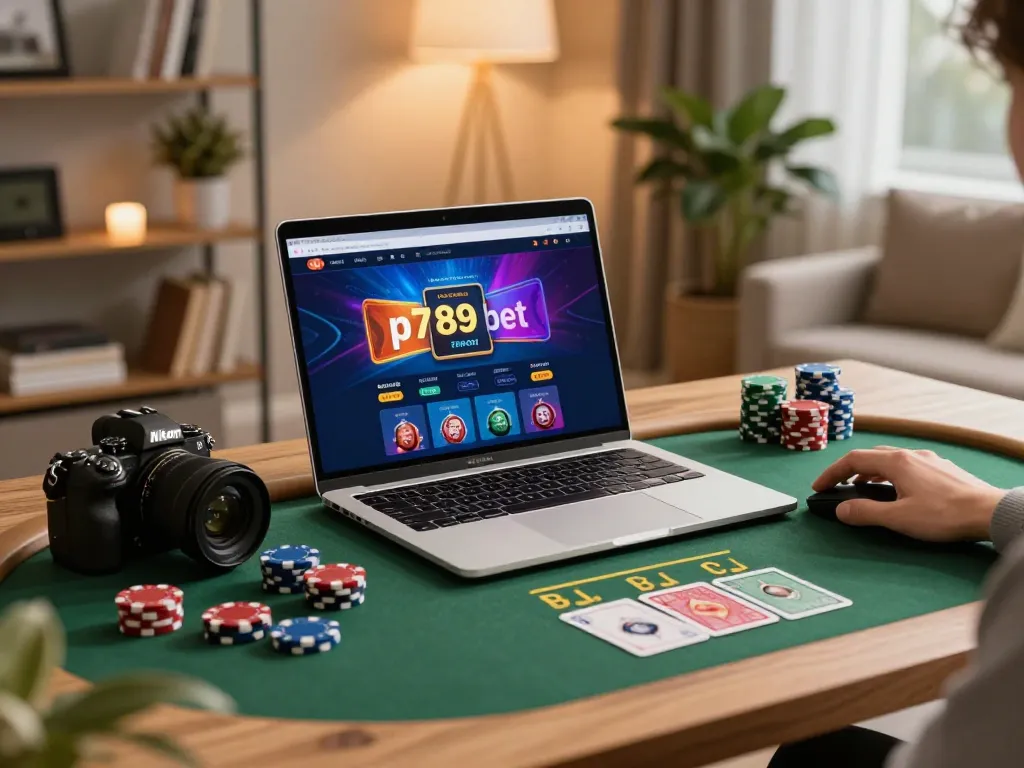 Experience dynamic online gaming with p789bet on a stylish laptop setup at home.
