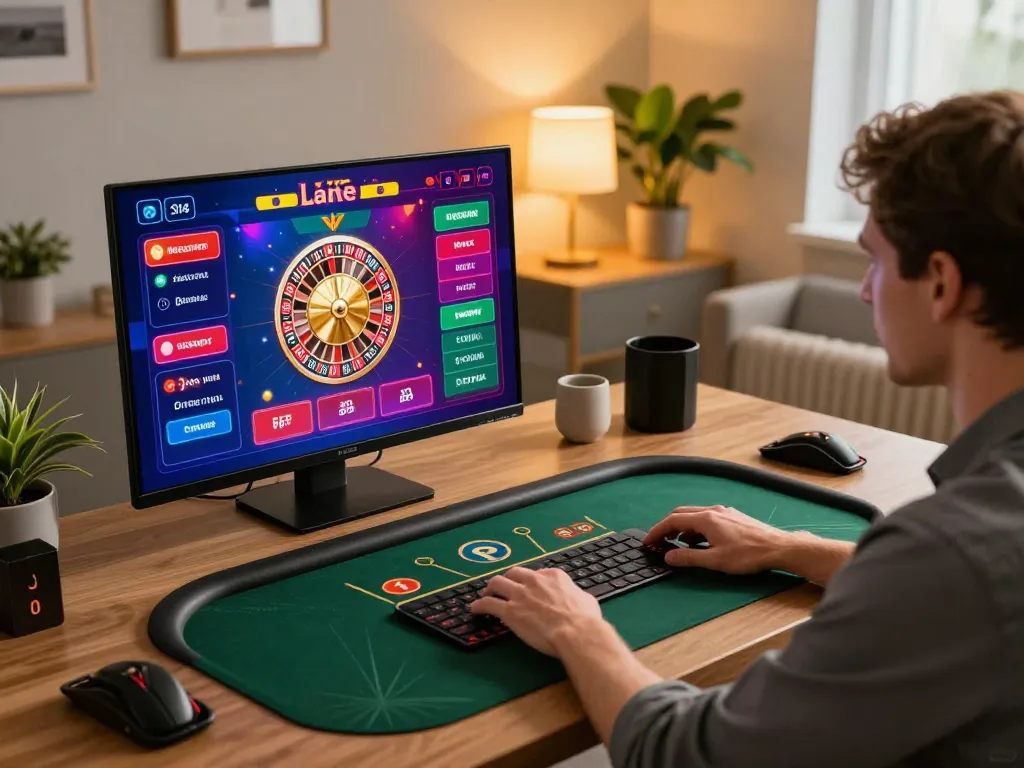 Person engaged in online gambling with tg88, focusing on live dealer games in a stylish home setting