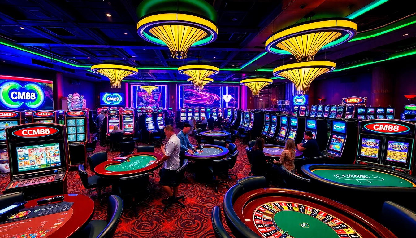 Players enjoying various games at CM88 casino, showcasing excitement and luxury.