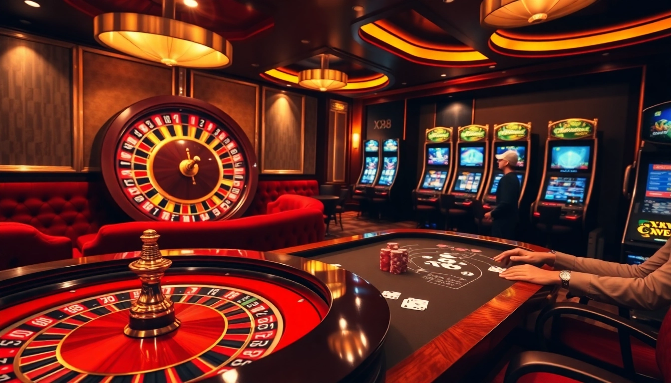 Experience the thrill of gaming at XX88 with colorful poker chips and an exciting roulette wheel.