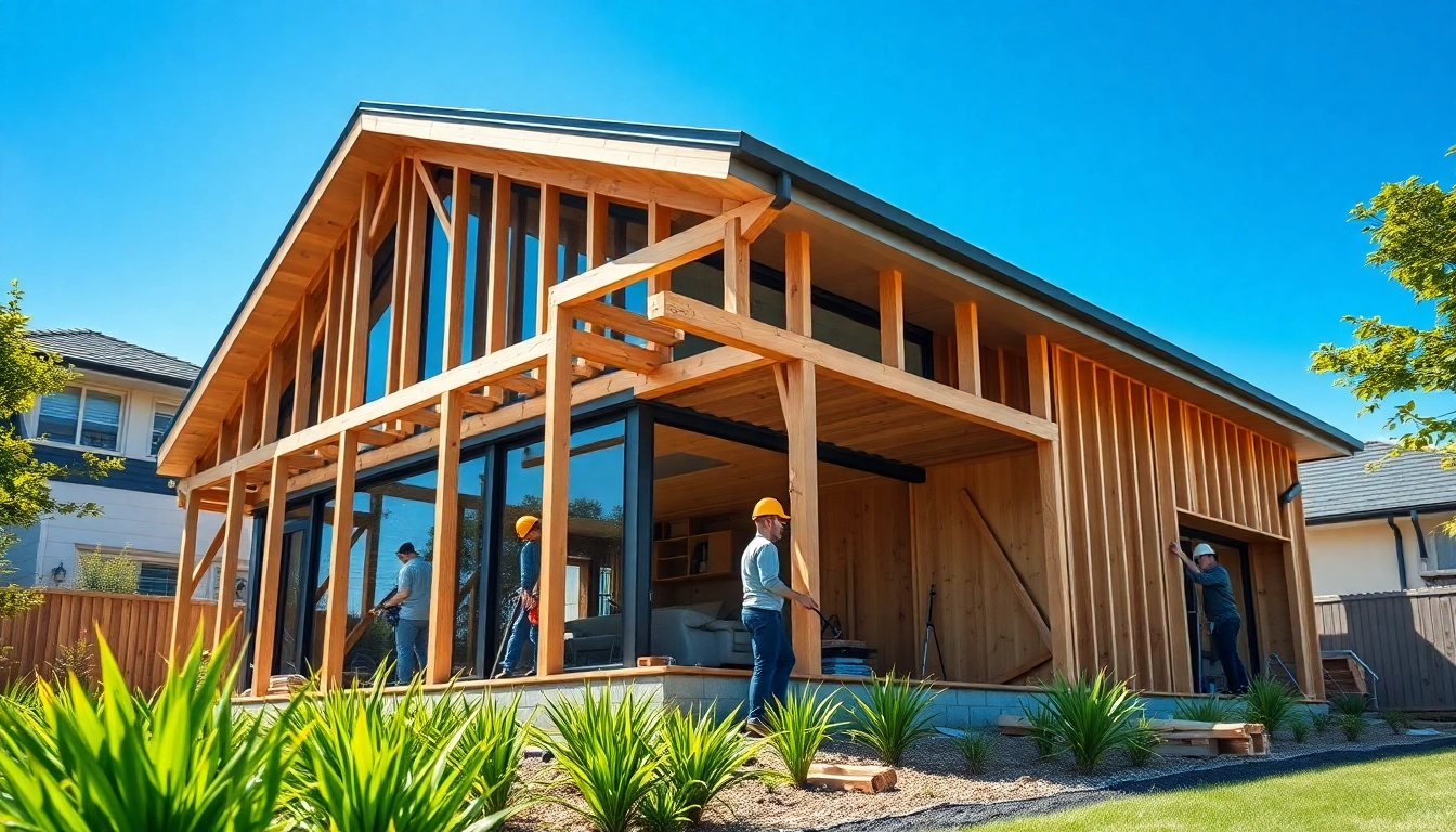 House extension construction showcasing modern design and builders at work.