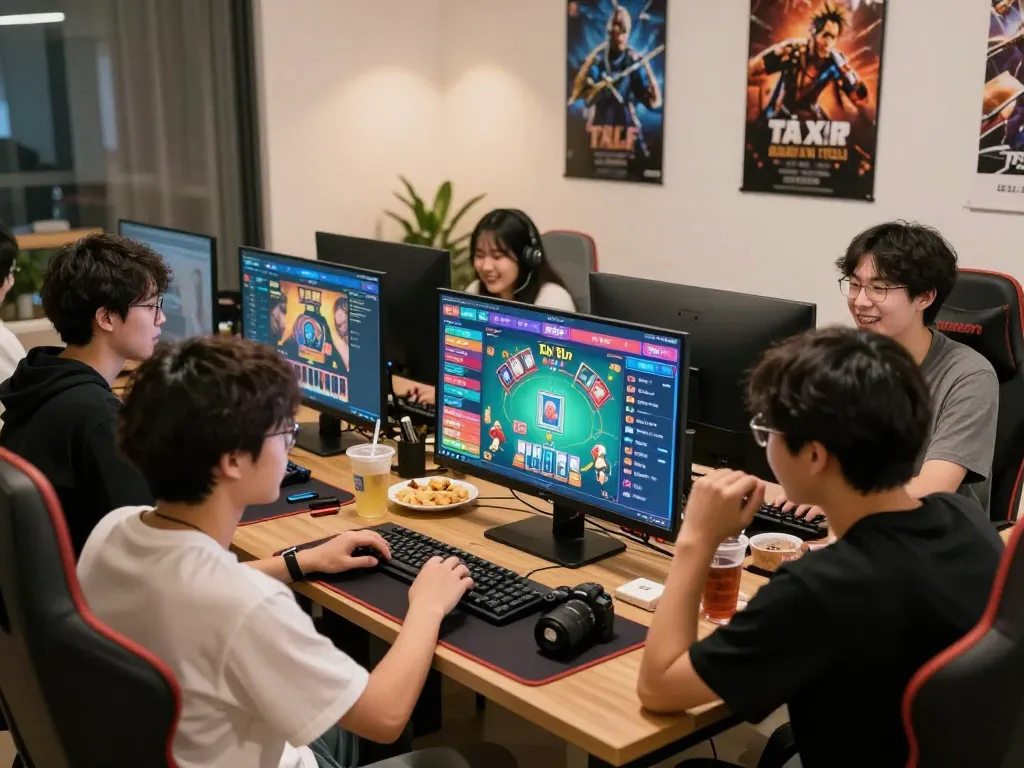 Engaged gamers enjoying b52club card games in a vibrant living room setting.