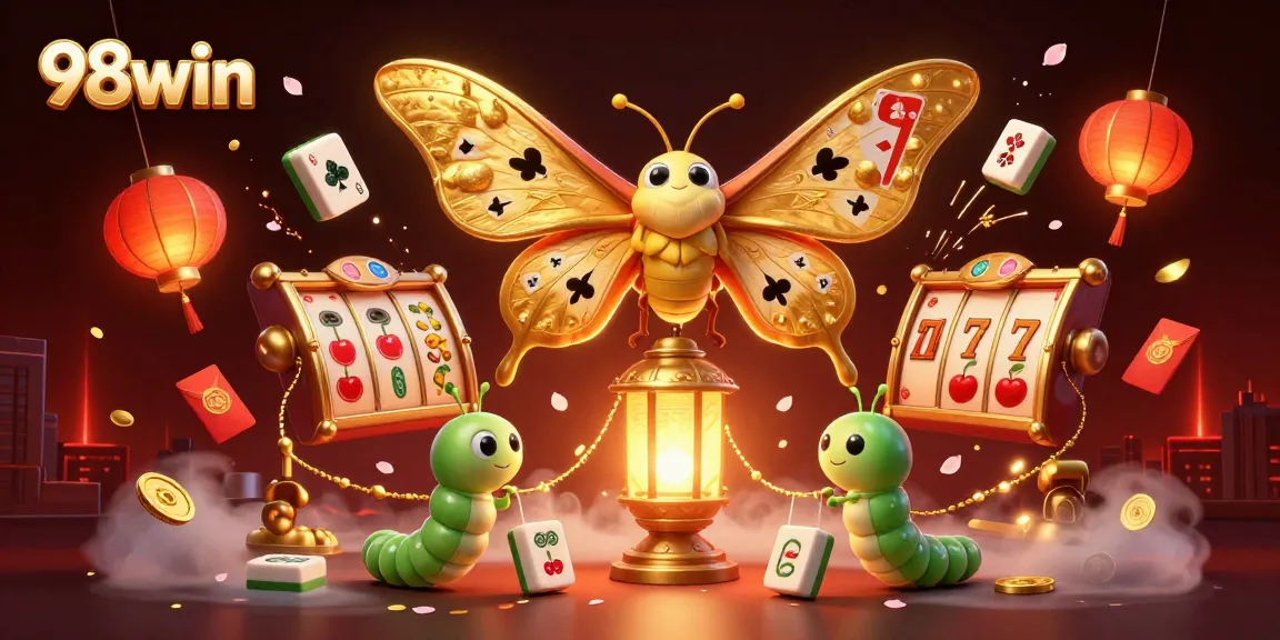 Experience the vibrant world of 98win with a captivating 3D fantasy casino scene filled with slot elements.
