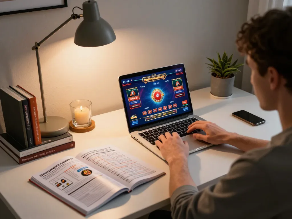 8kbet user engaging in online gaming strategy at a modern home office setup