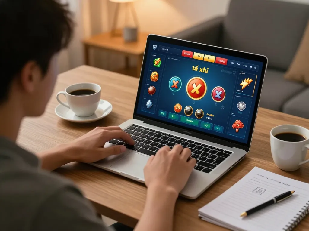 Engaged in tài xỉu online gameplay, player calculates bets in a cozy home setup.