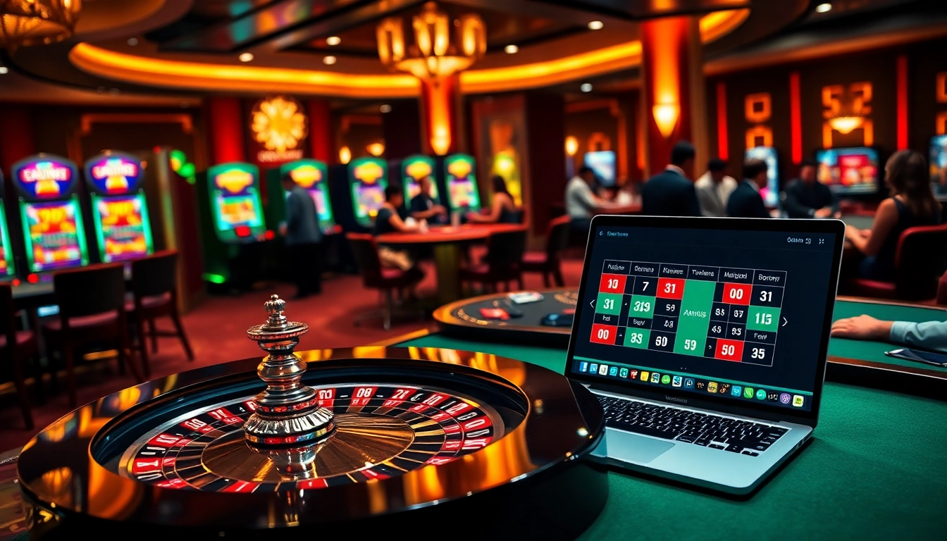 Engaged players at a casino with roulette and online gambling interface of https://s8onl.com/ showcasing gaming excitement.