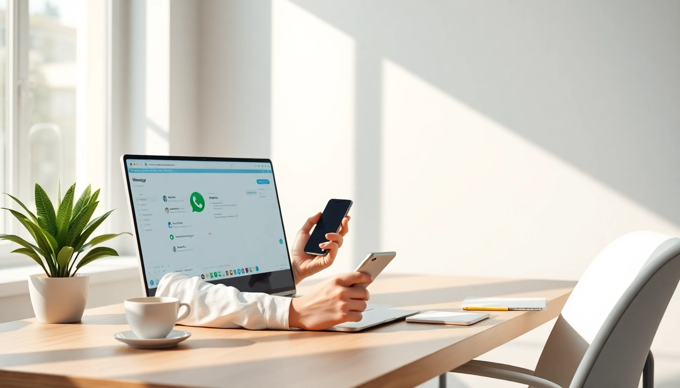Seamlessly using WhatsApp网页版 in a modern workspace to enhance productivity and communication.