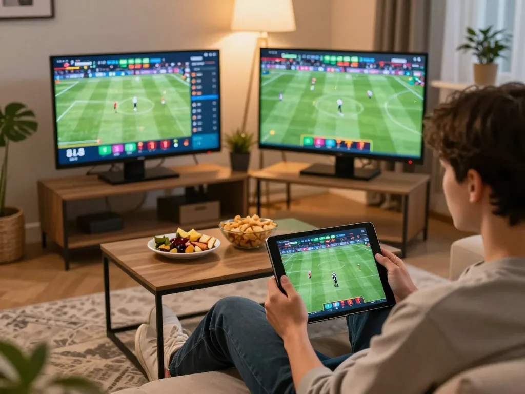 Person placing a bet on SC88E app while enjoying a live sports match at home