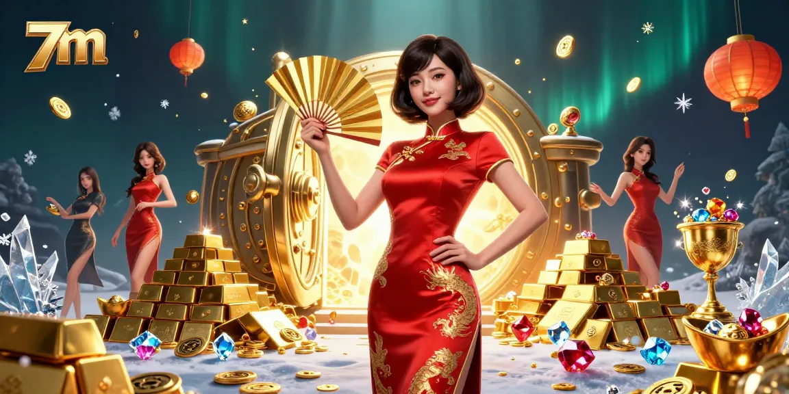 Experience winning thrills with 7m's vibrant casino illustration showcasing a confident winner.