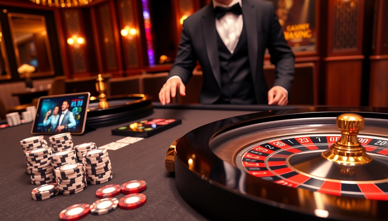 Exciting KU88 casino scene showcasing a vibrant roulette wheel and high-quality poker chips.