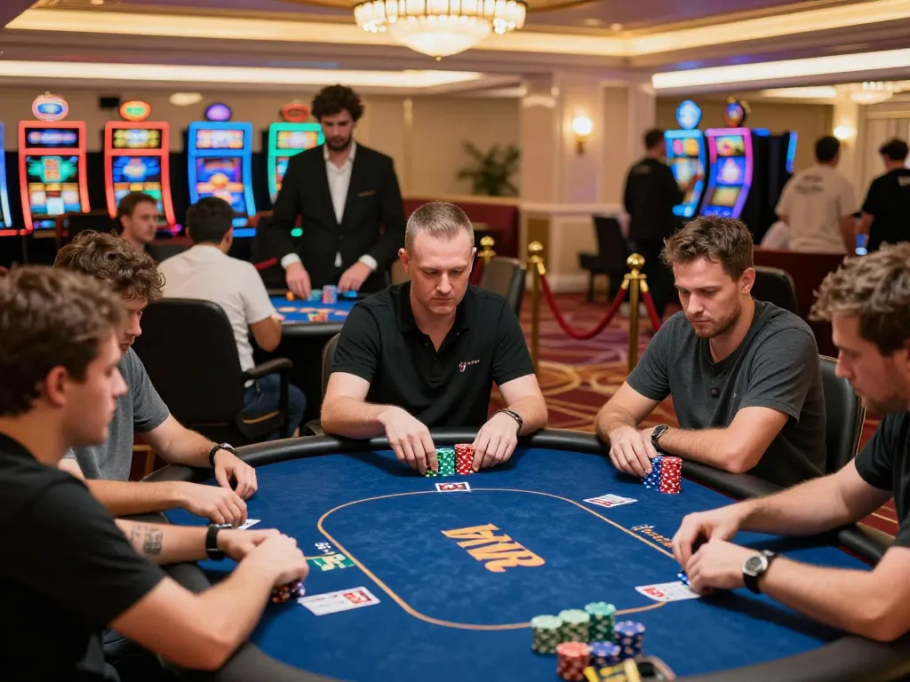 Players engaged in a high-stakes poker game at VA88 casino, showcasing excitement and strategy.