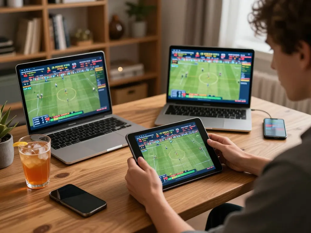 Betting enthusiast engaging with https://sky88.foo/ on tablet, displaying live sports odds.