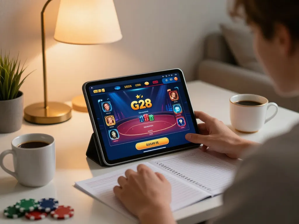 Engaging gameplay experience on G28 com shown on tablet screen, with strategic notes visible.