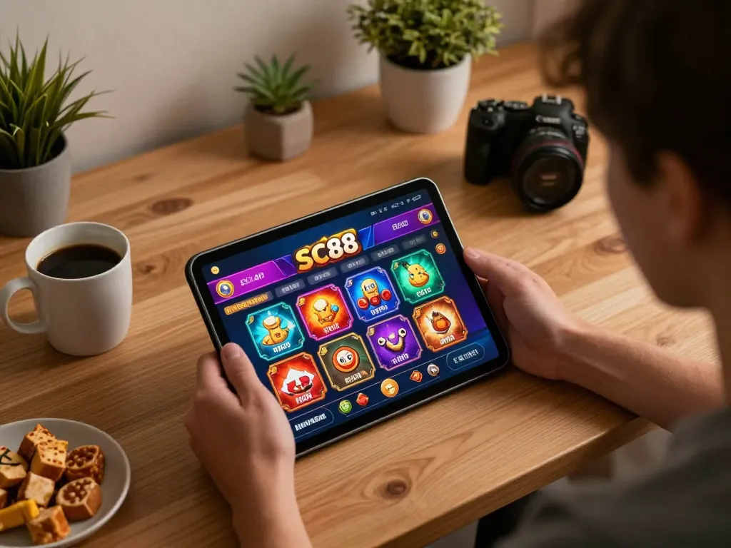 Engage with SC88's online gaming interface while enjoying a cozy home atmosphere.