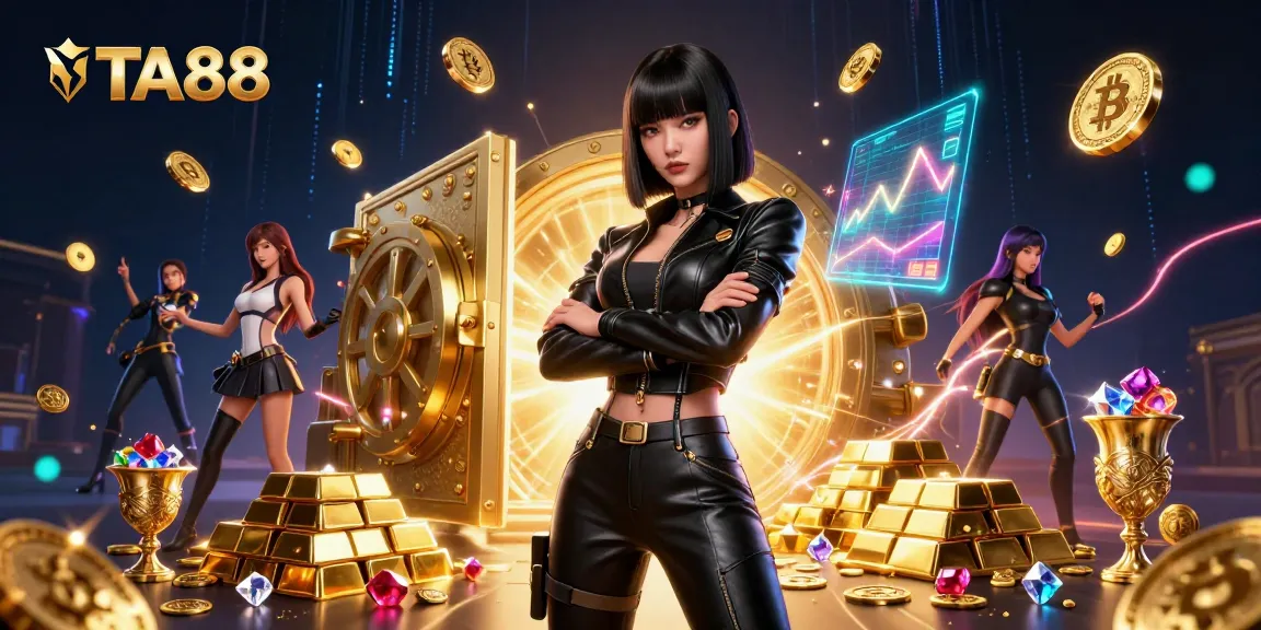 Experience winning strategies at TA88 with a stunning casino-themed digital art illustration.