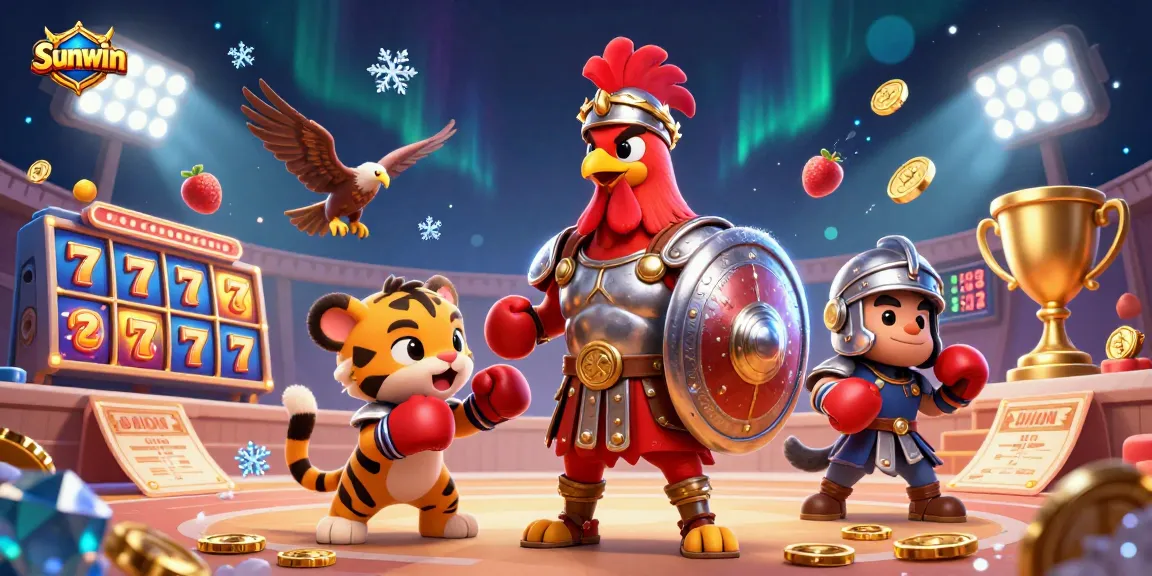 Experience thrilling slots with Sunwin in this vibrant, dynamic 3D casino illustration.