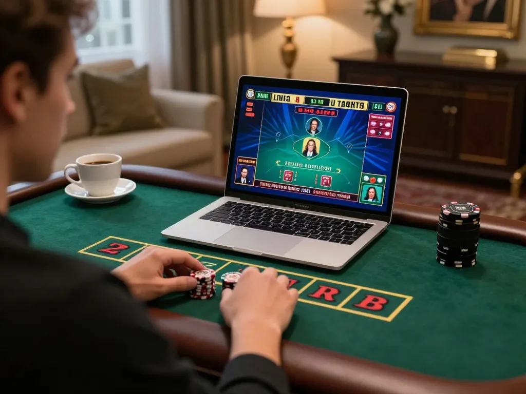 Player engaged in live dealer blackjack on S666.com, showcasing a sophisticated home gaming environment.