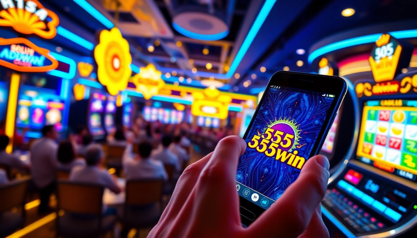 Experience the excitement of 555win with an engaging online slot scene filled with digital coins and winning animations.