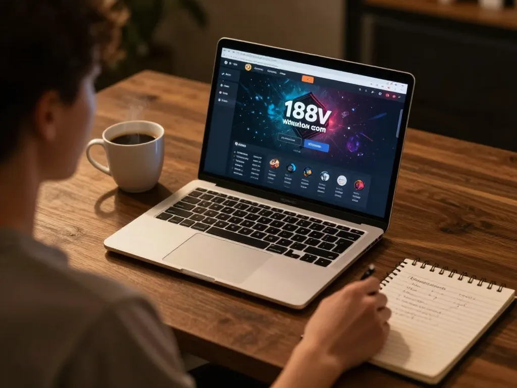 Engaging in online gaming with 188v com, showcasing a cozy setup and strategic planning.