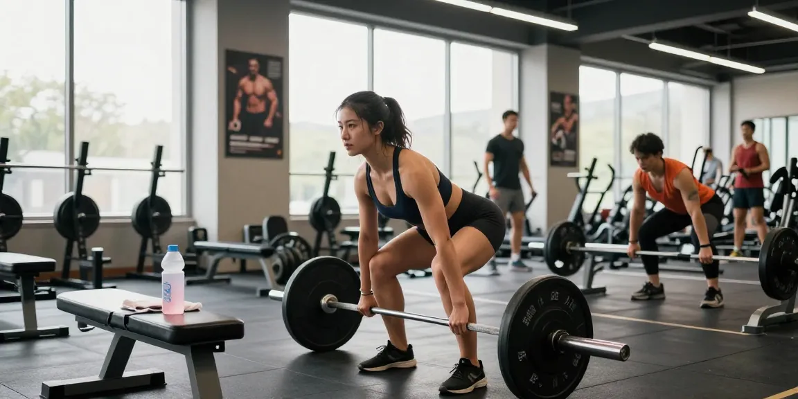 Fitness enthusiast showcasing Prime Pharma Steroiden during intense weightlifting session in a vibrant gym.