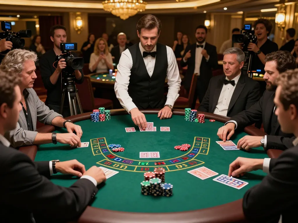 DABET players engaged in a thrilling blackjack game, showcasing strategies and excitement in a luxury casino setting.