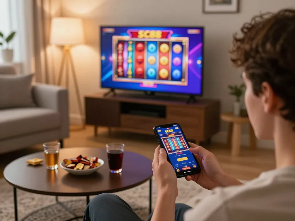 SC88 casino app displayed on smartphone during an engaging online gaming session with cozy home atmosphere.