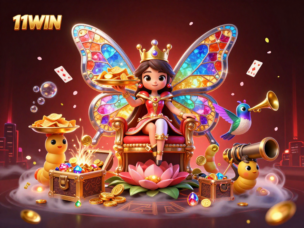 Experience thrilling gaming with 11WIN as you explore vibrant casino elements in a captivating scene.