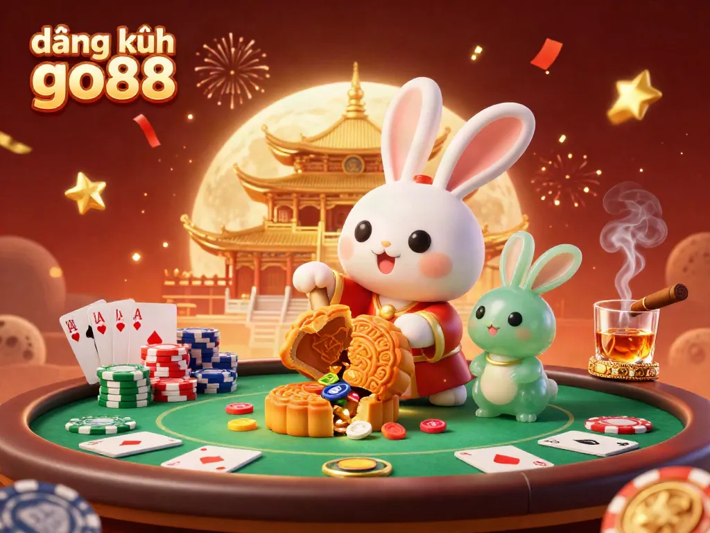 Experience excitement with đăng ký go88 as the moon rabbit reveals poker chips amidst vibrant casino events.