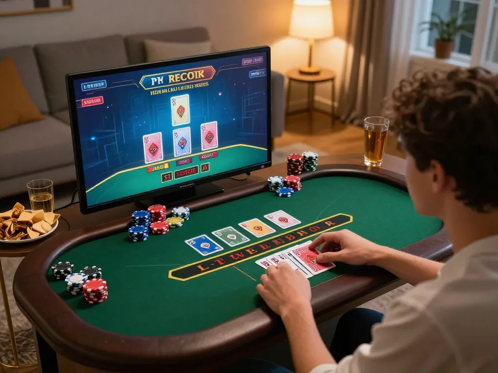 DABET player engaging with a live dealer blackjack game on tablet in a cozy home setup