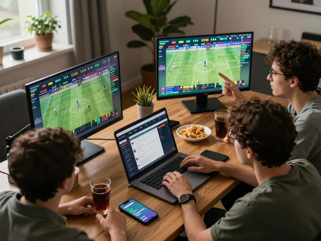 Engaging sports betting scene at home showcasing online betting experience with https://vu88.lol/ platform