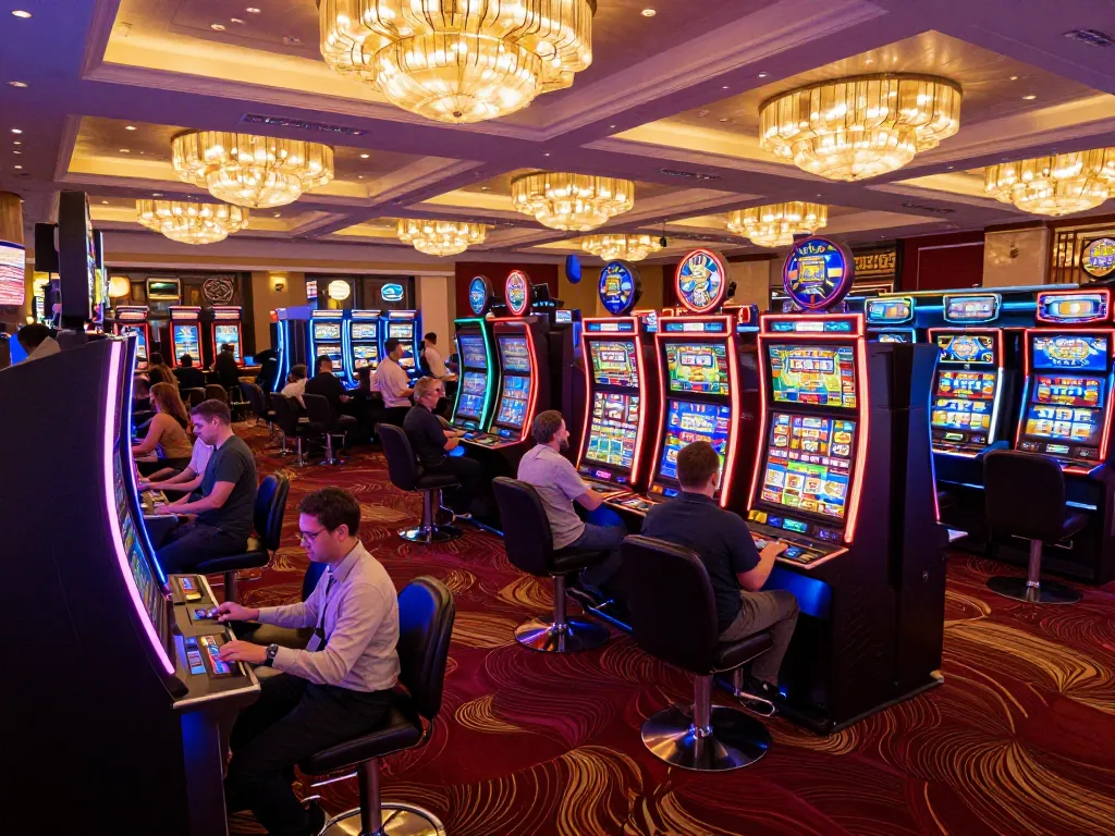 FLY 88 slot machines providing a vibrant gaming atmosphere with engaged players celebrating wins.