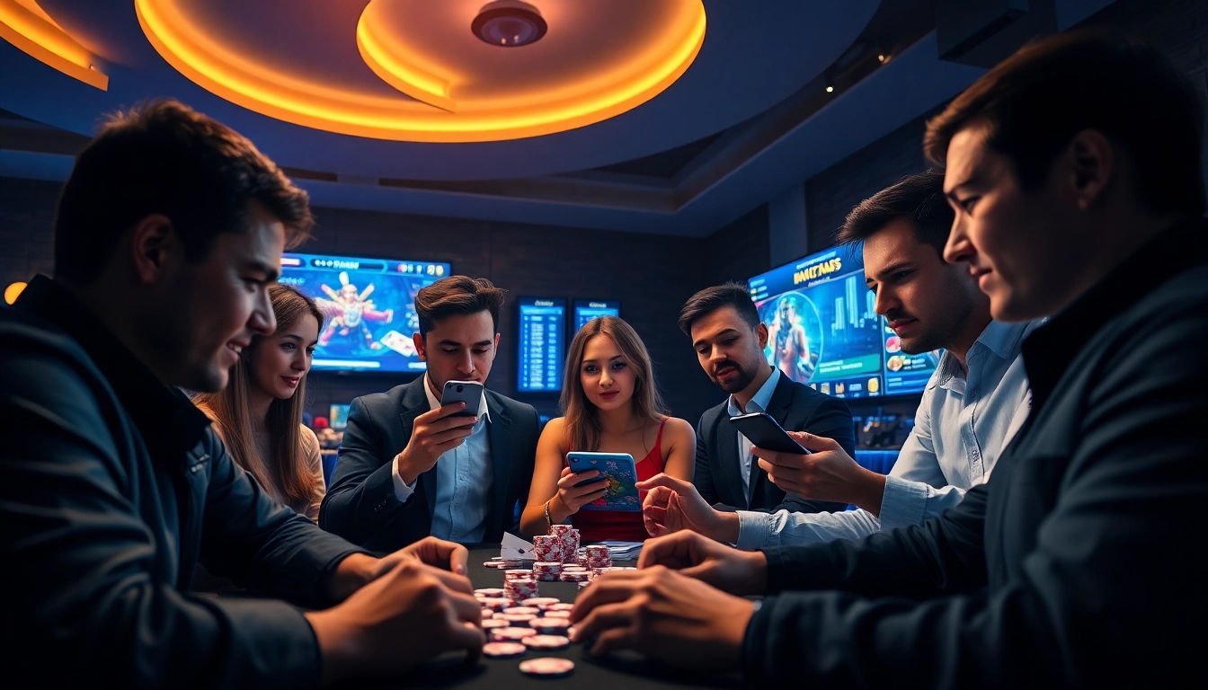 Engaging scene of players enjoying DN88 online gambling platform, featuring vibrant casino graphics and user-friendly interface.