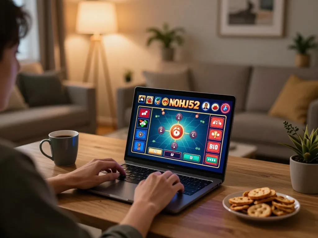 Engaging gameplay on NOHU52 in a cozy home environment enhances online casino experience.