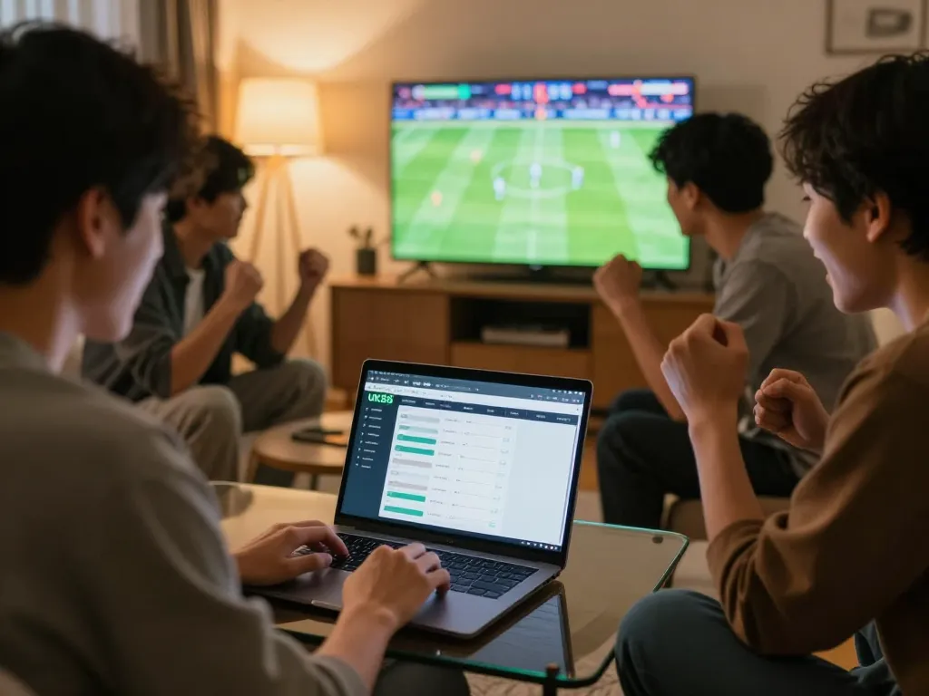 Uk88 players enthusiastically engage in live sports betting, showcasing an exciting betting atmosphere