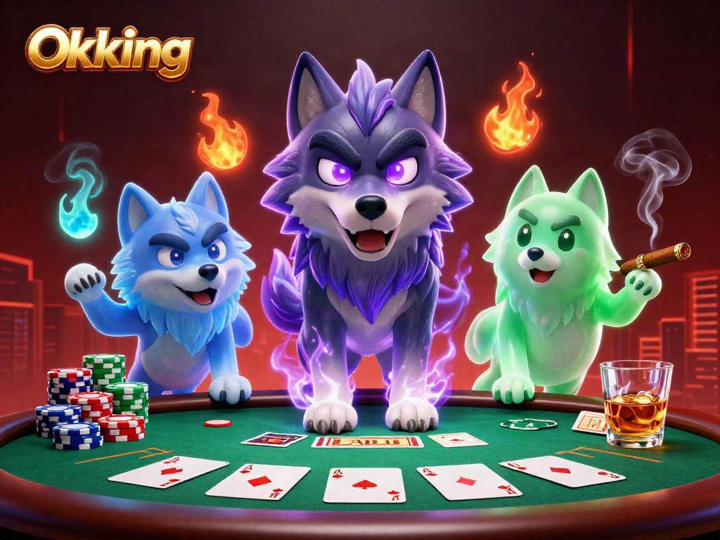 Showcase thrilling poker action with Okking characters and rich casino elements.