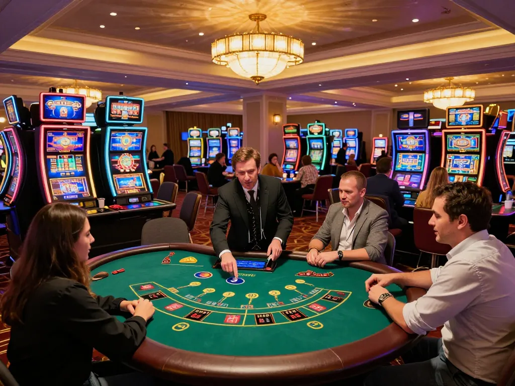 Engaging scene of HITCLUB gaming table with players enjoying blackjack in an upscale casino.